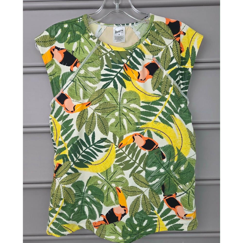 Duluth Trading Co Women Size 8 Suit Up Swim Top Tankini Toucan Tropical Print